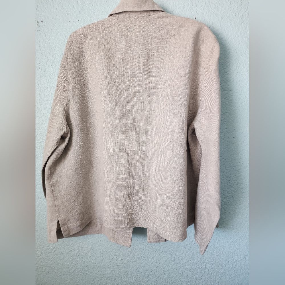 Jones New York Beige Linen-Blend Button-Up Jacket - Picture 3 of 12